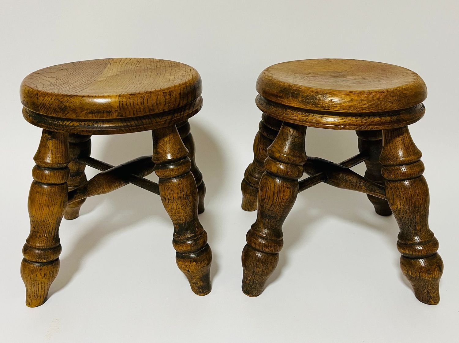 Pair of Small Antique Oak Stools