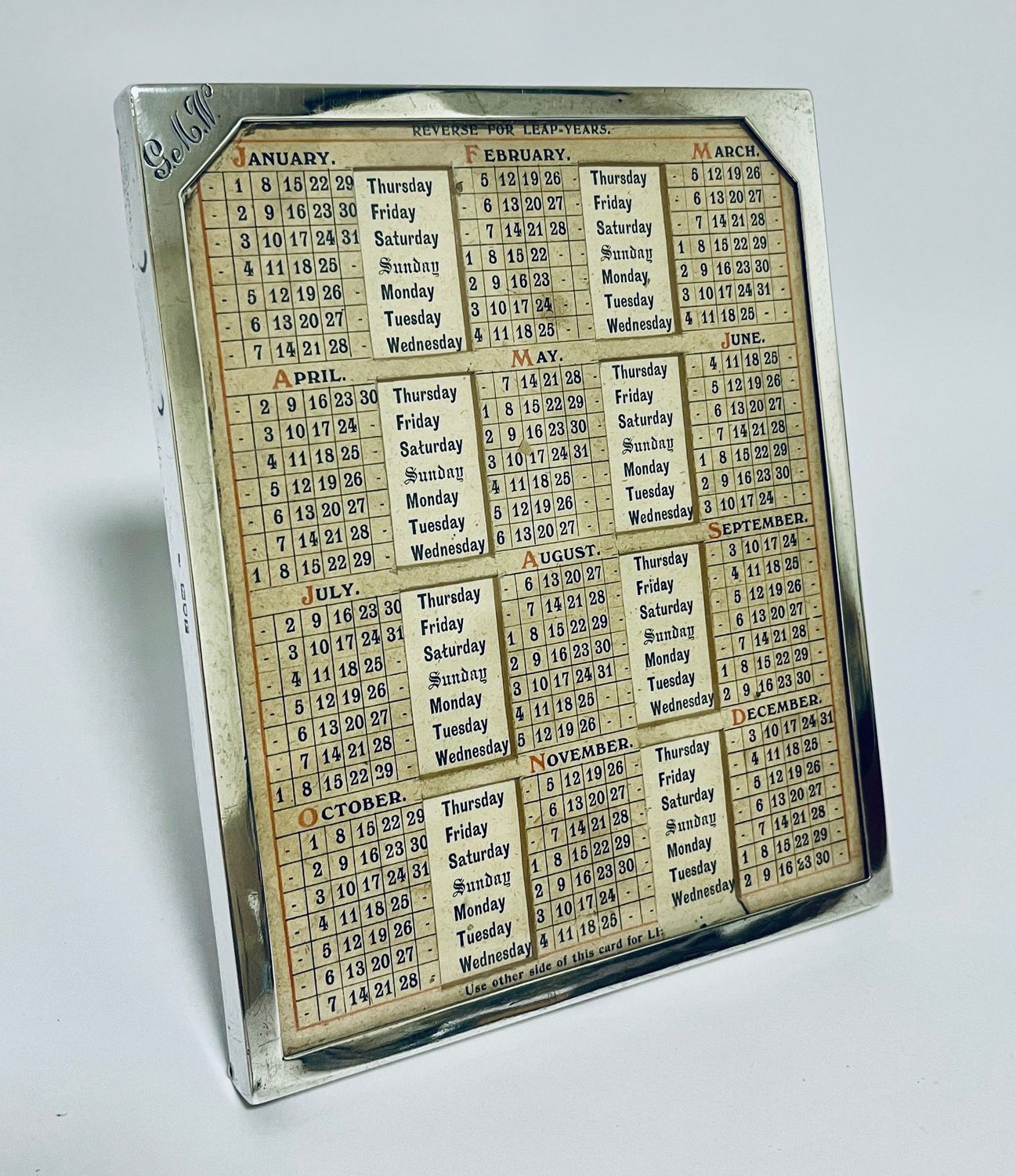 Antique Silver Perpetual Desk Calendar