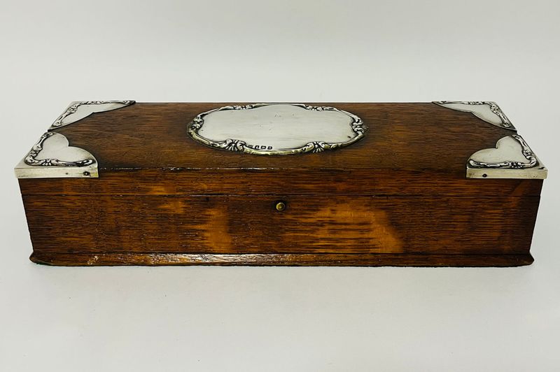 Antique Silver Mounted Oak Box