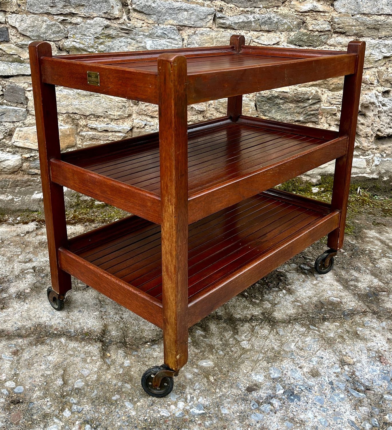 Antique Teak Slatted Trolley made from the timber from HMS Defiance