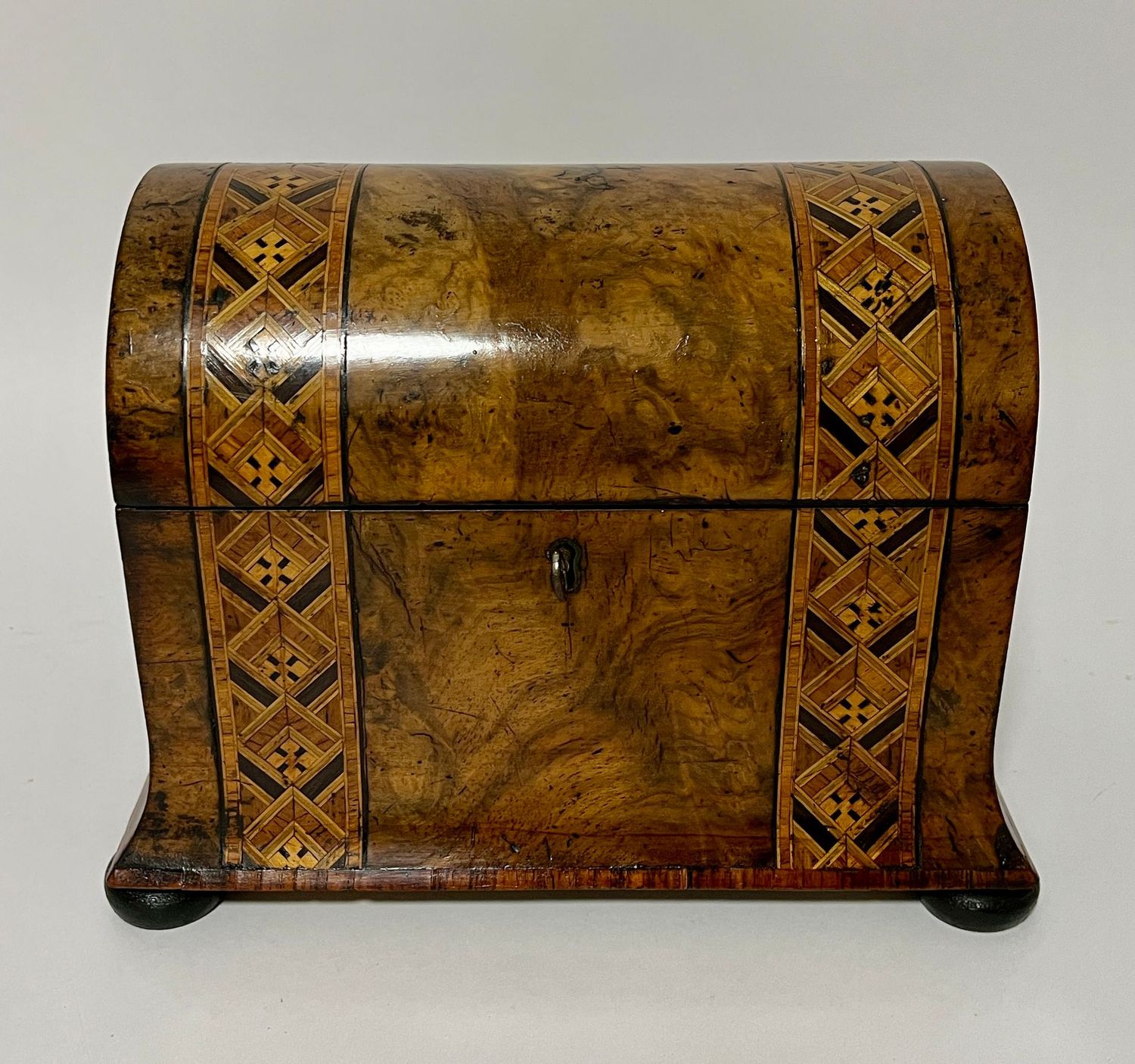 Victorian Walnut Domed Inlaid Tea Caddy