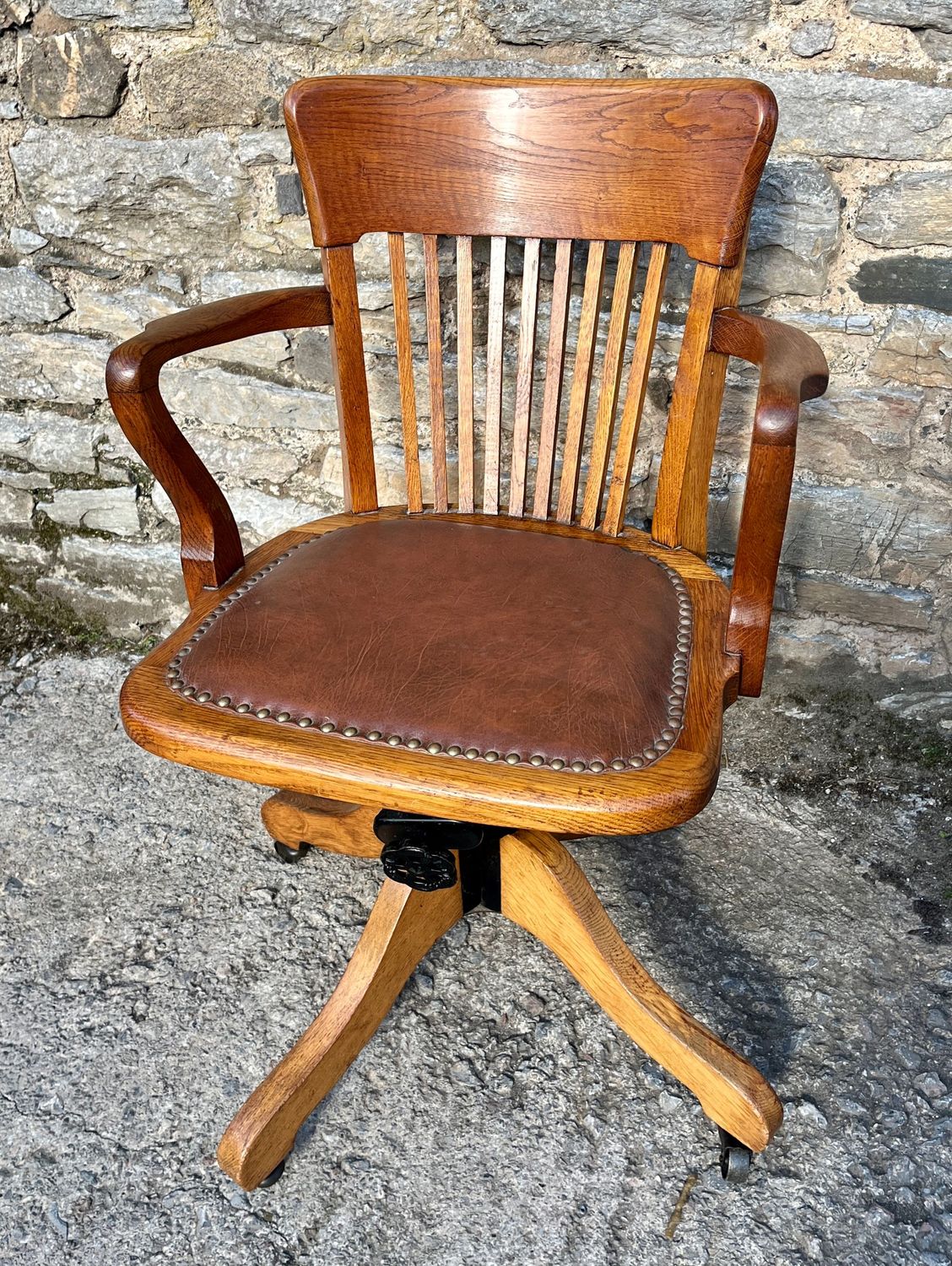 Antique Oak Swivel and Tilt Desk Chair