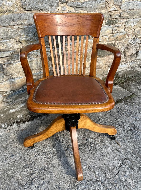 Antique Oak Swivel and Tilt Desk Chair