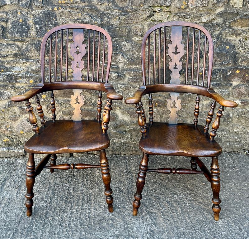Pair of Antique Broad Arm Windsor Chairs