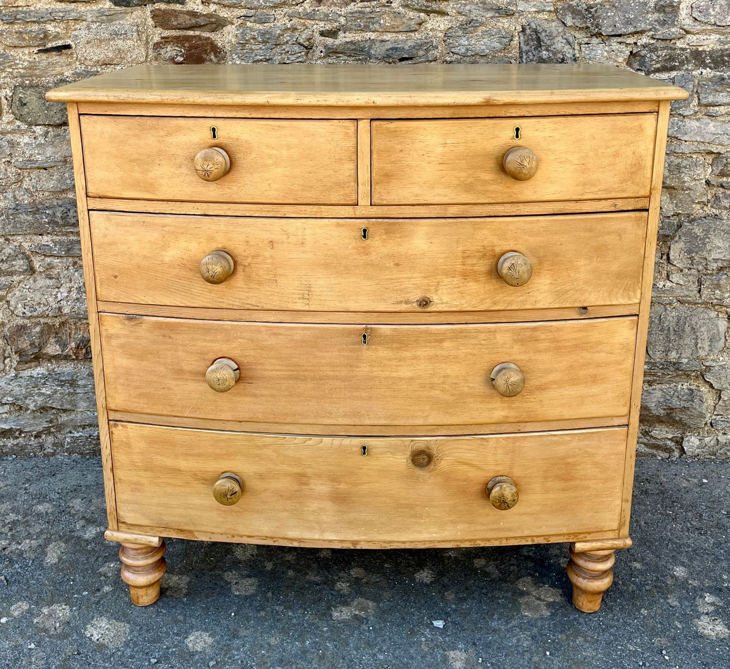 Victorian Pine Bow Front Chest of Drawers
