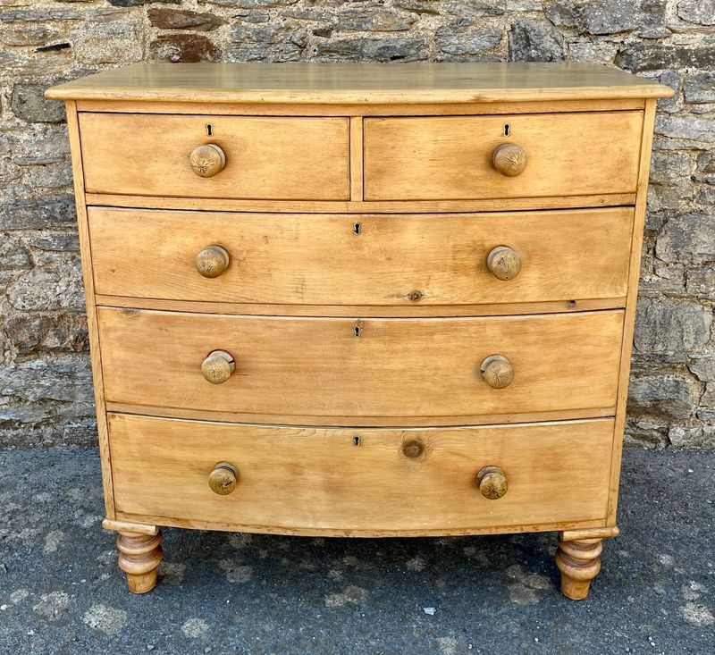 Victorian Pine Bow Front Chest of Drawers
