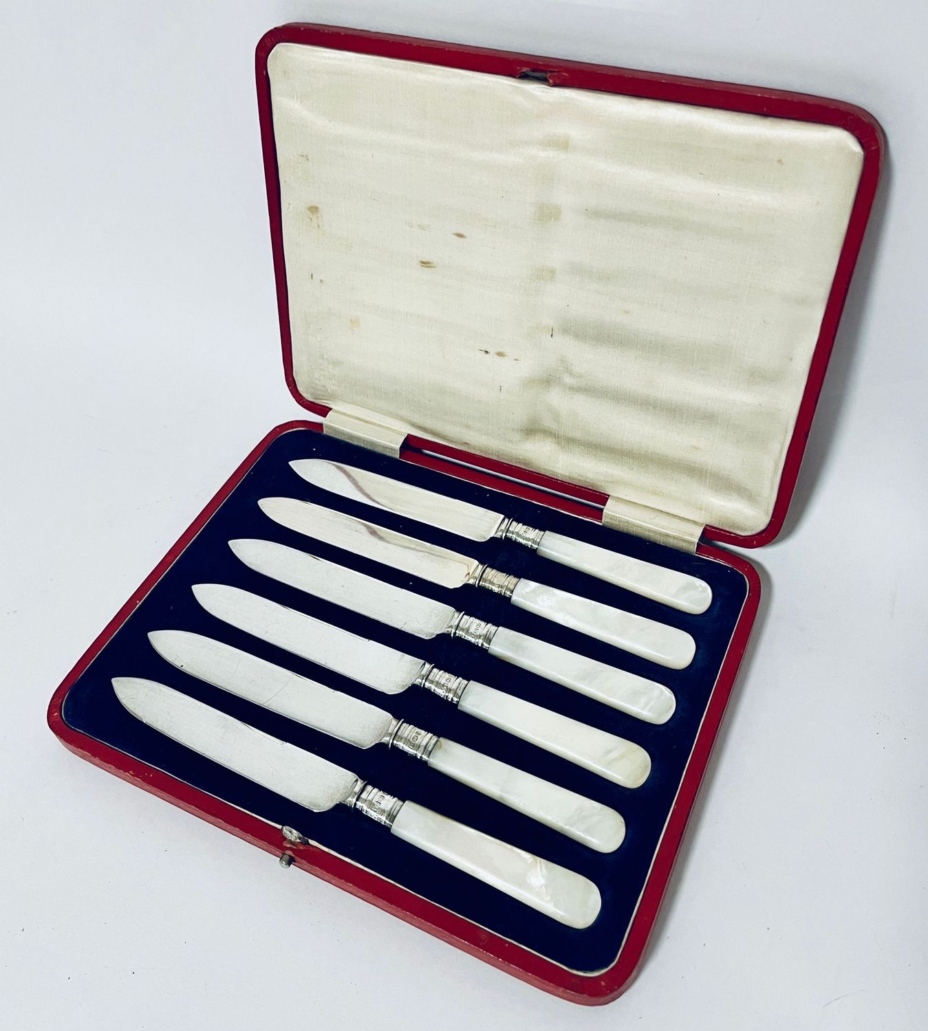 Set of 6 Antique Silver and Mother of Pearl Dessert Knives