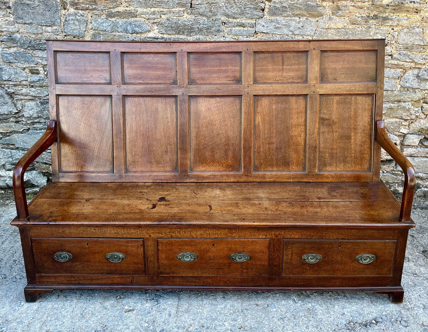 Georgian Oak Panelled Box Settle