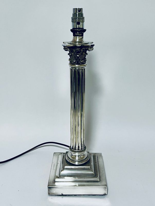 Victorian Silver Plated Corinthian Column Lamp