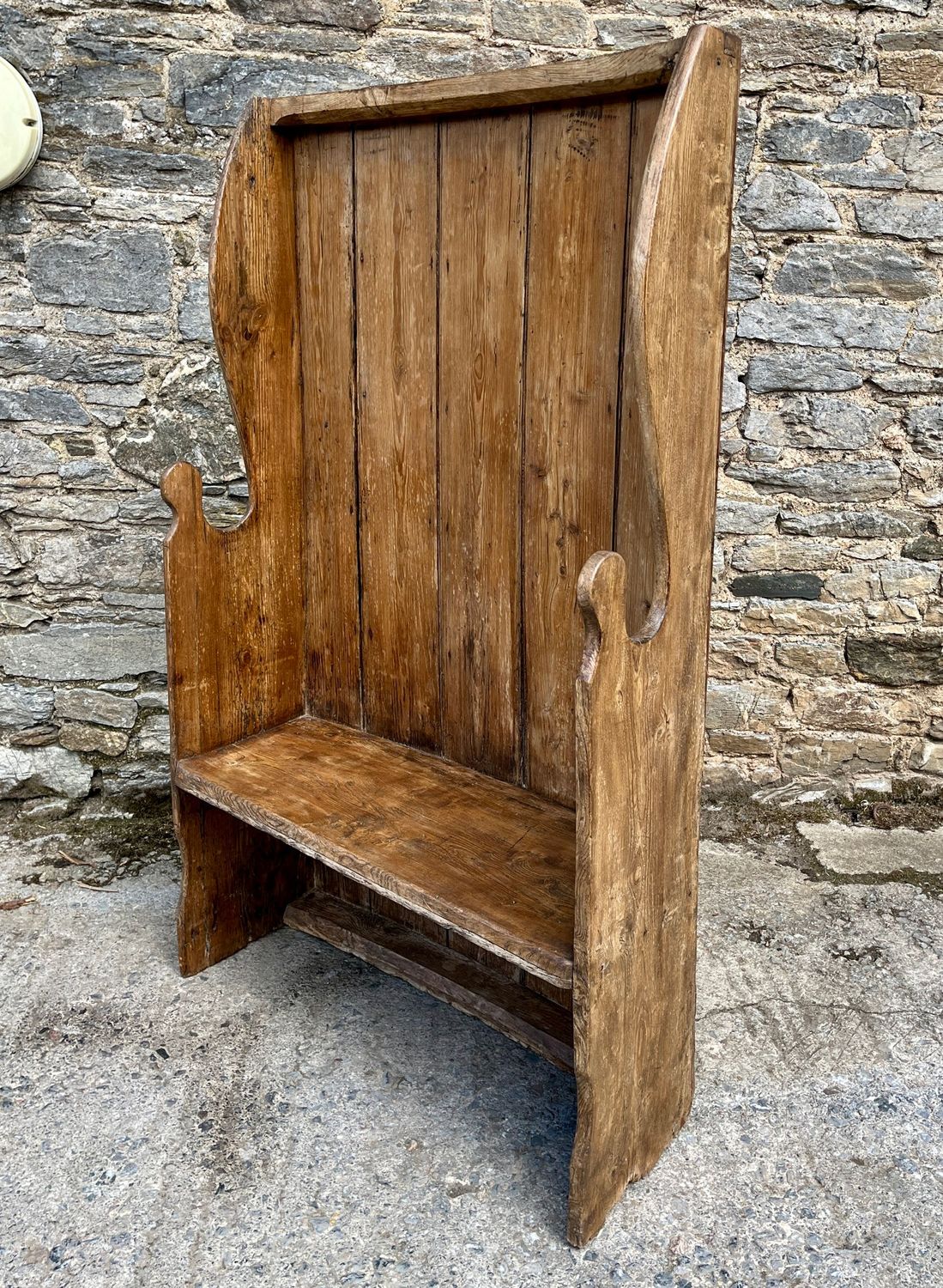 Antique High Back Pine and Elm Settle Antique High Back Pine and Elm Settle