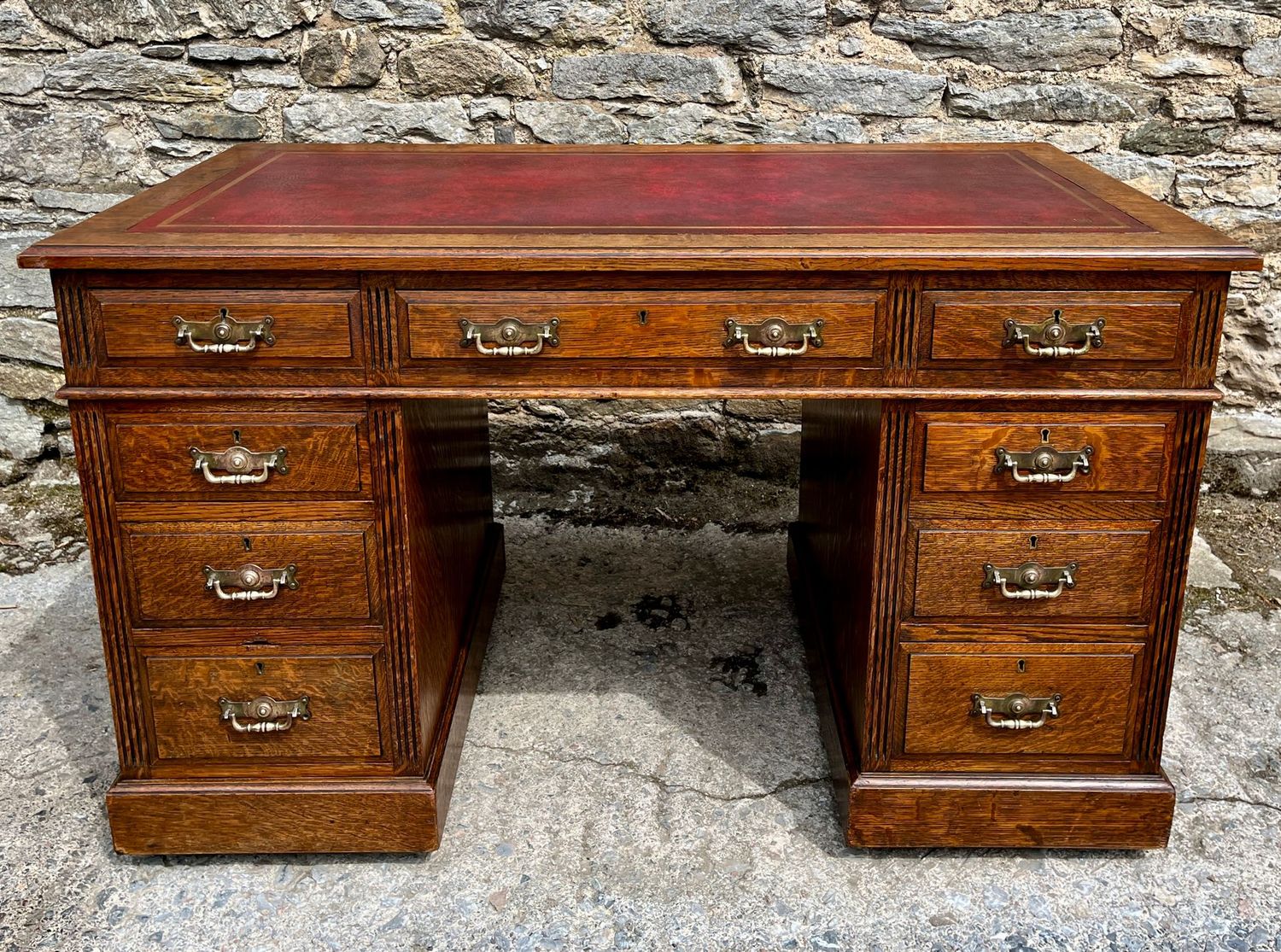 Edwardian Oak Pedestal Desk