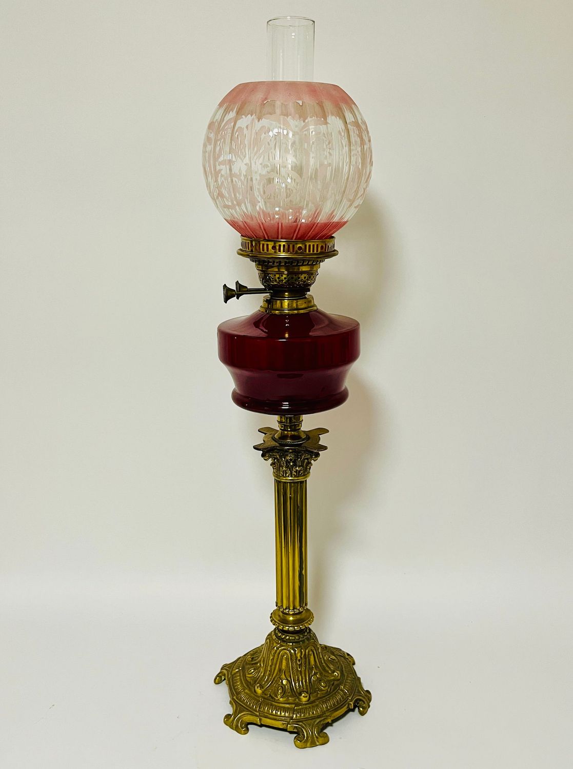 Victorian Cranberry Glass Oil Lamp