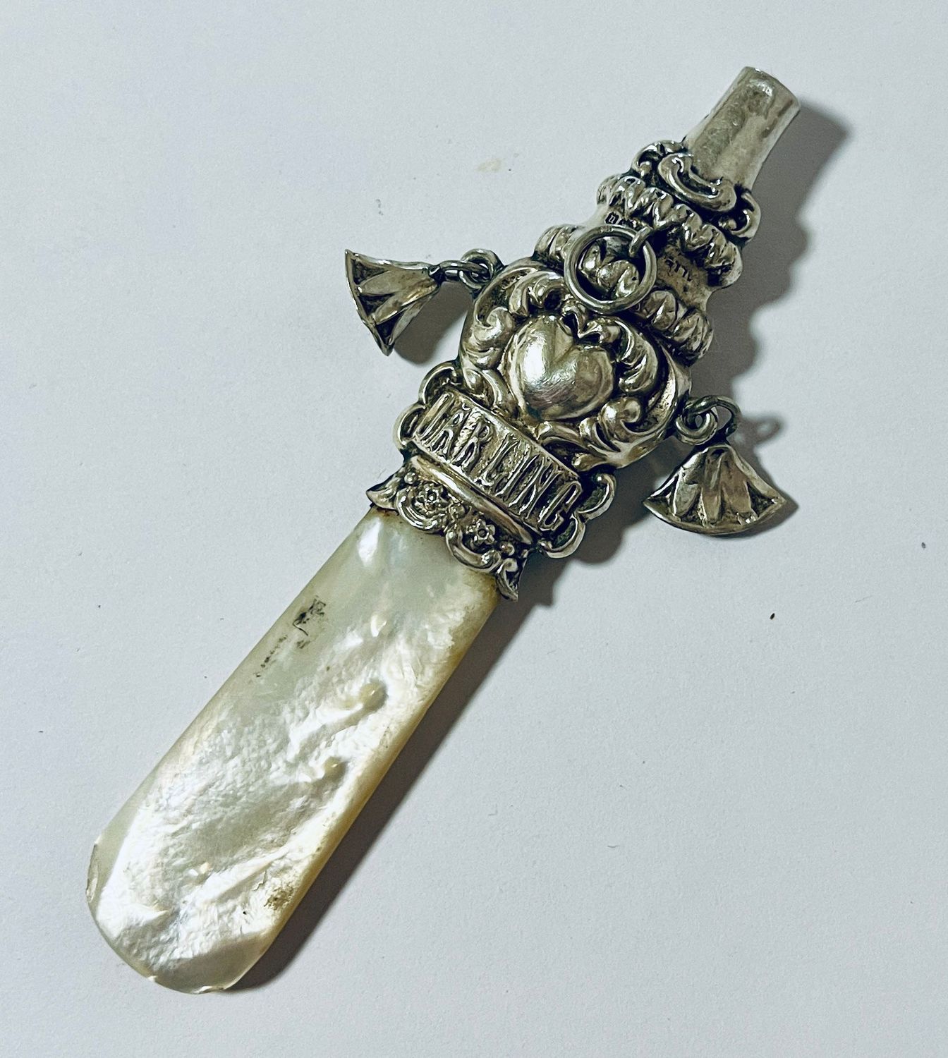Silver and Mother of Pearl Baby Rattle