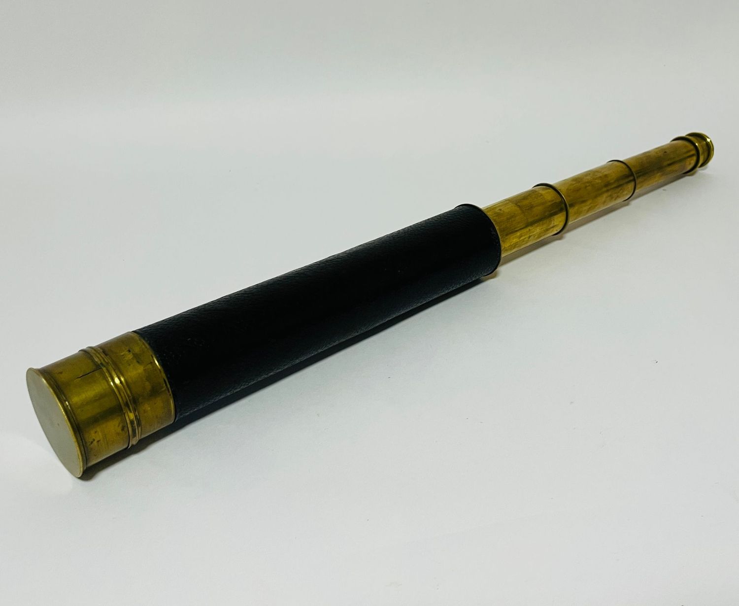 Antique Leather Clad Three Draw Brass Telescope