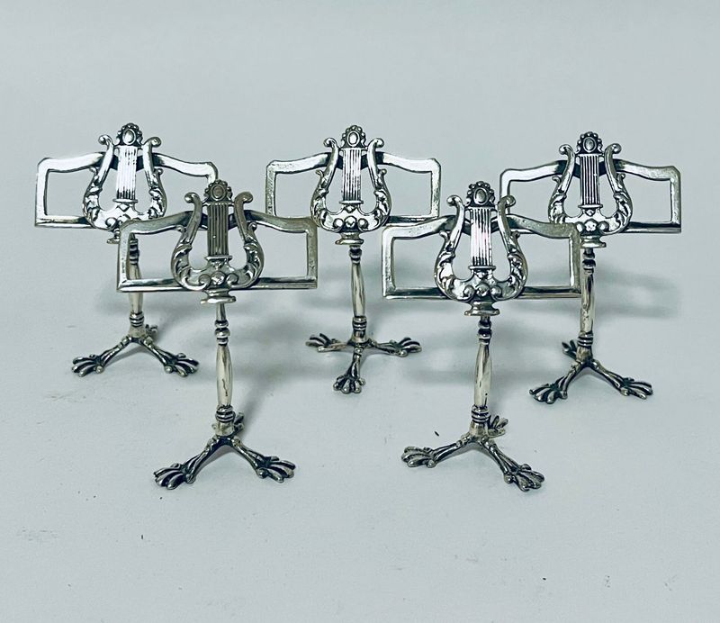 Set of 5 Silver Music Stand Menu Holders