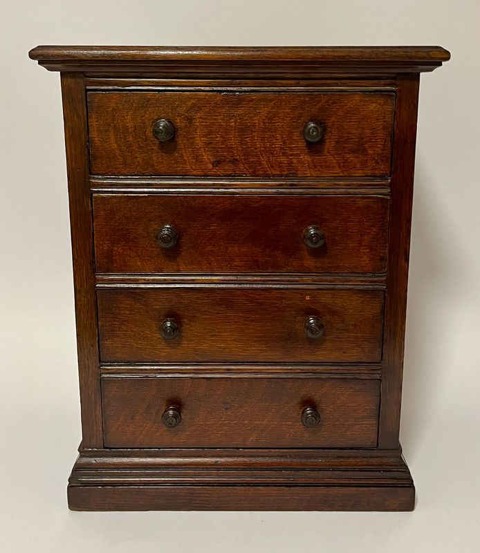 Antique Miniature Oak Tabletop Chest of Drawers