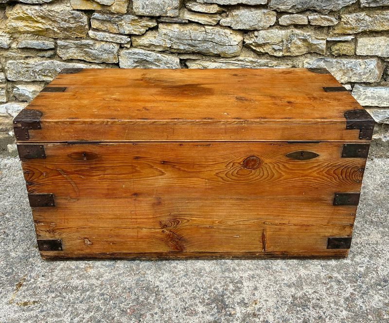 Antique Pine Zinc Lined Campaign Trunk