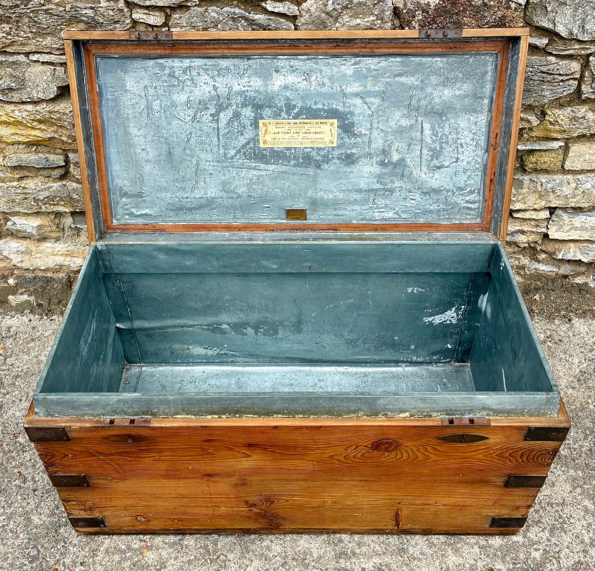 Antique Pine Zinc Lined Campaign Trunk