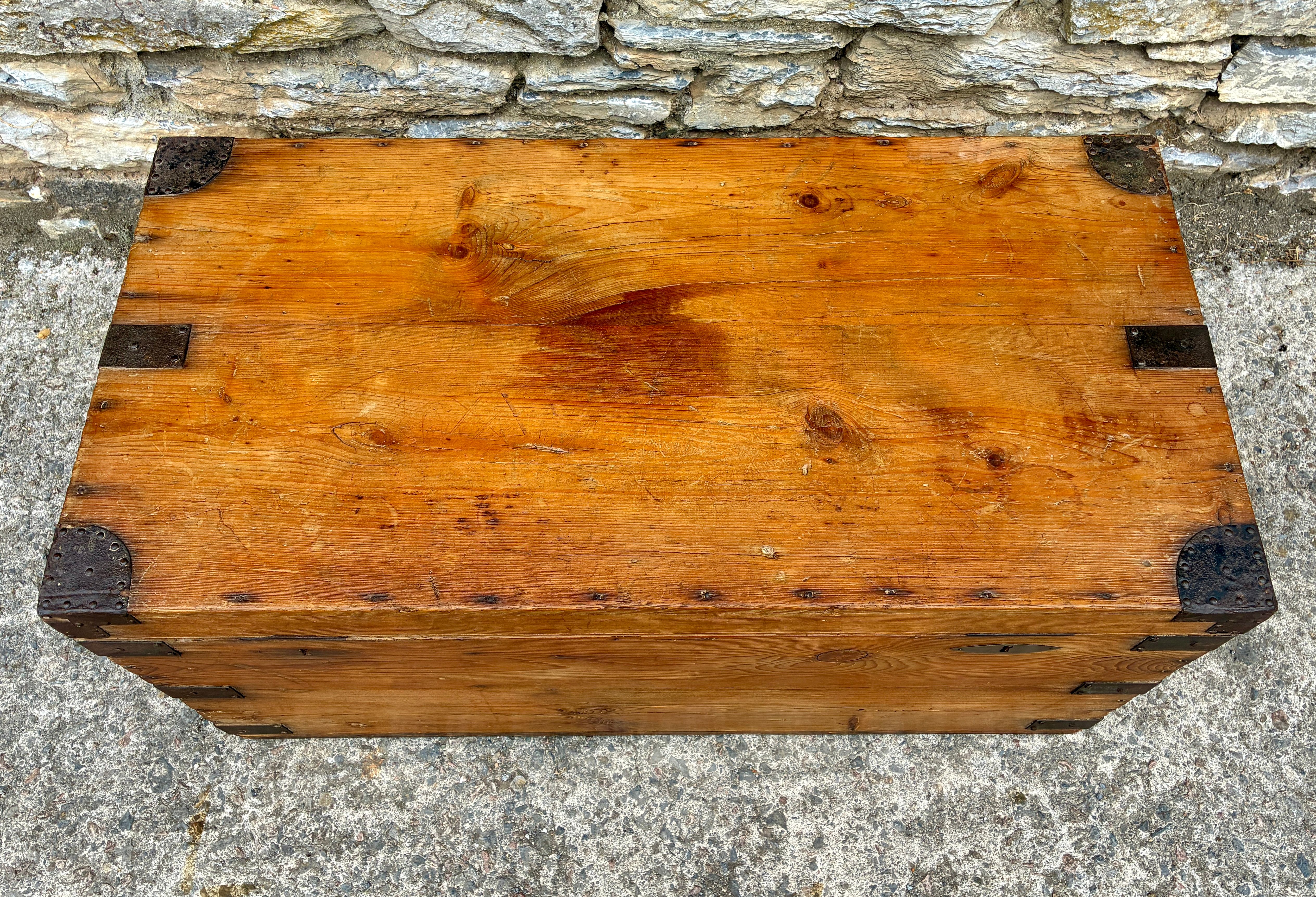 Antique Pine Zinc Lined Campaign Trunk