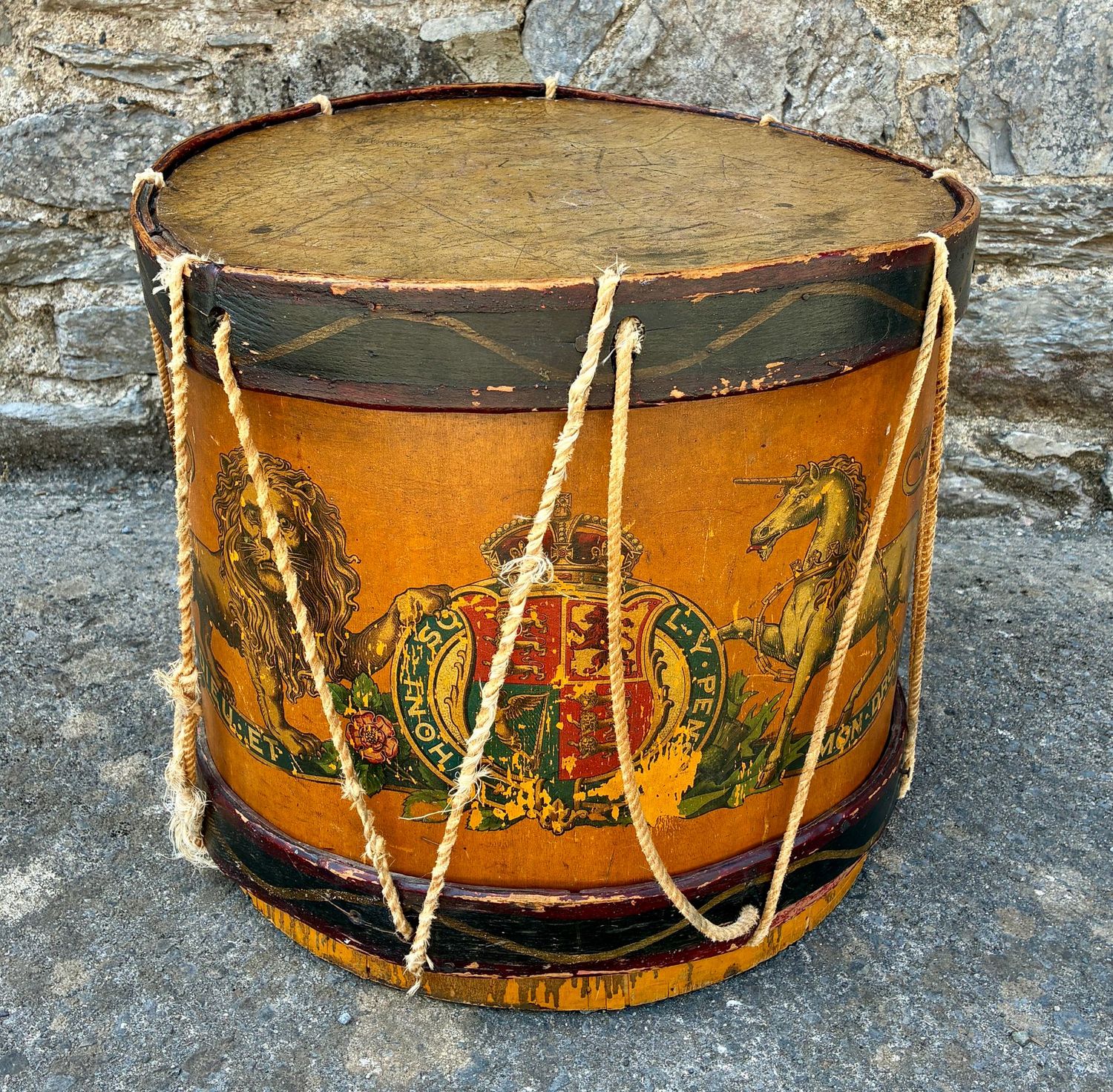 Antique Hand Painted Military Side Drum