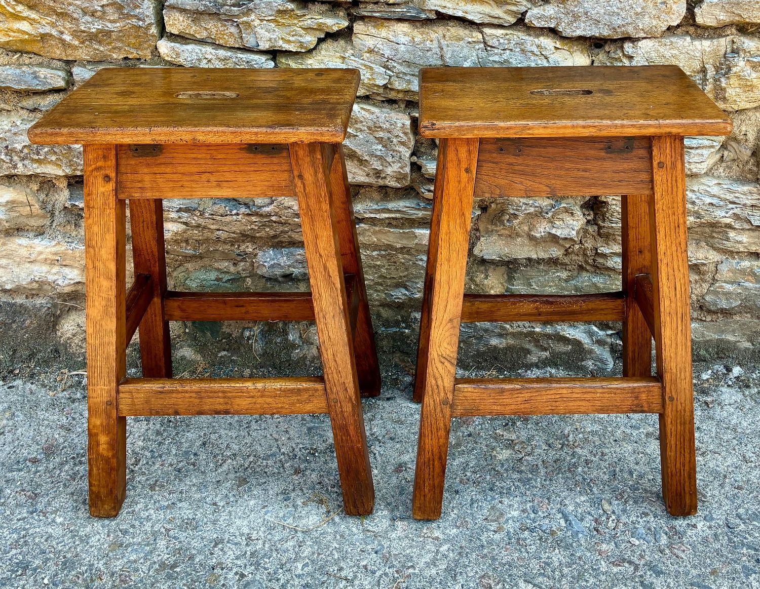 Pair of Oak Lab Stools Pair of Oak Lab Stools