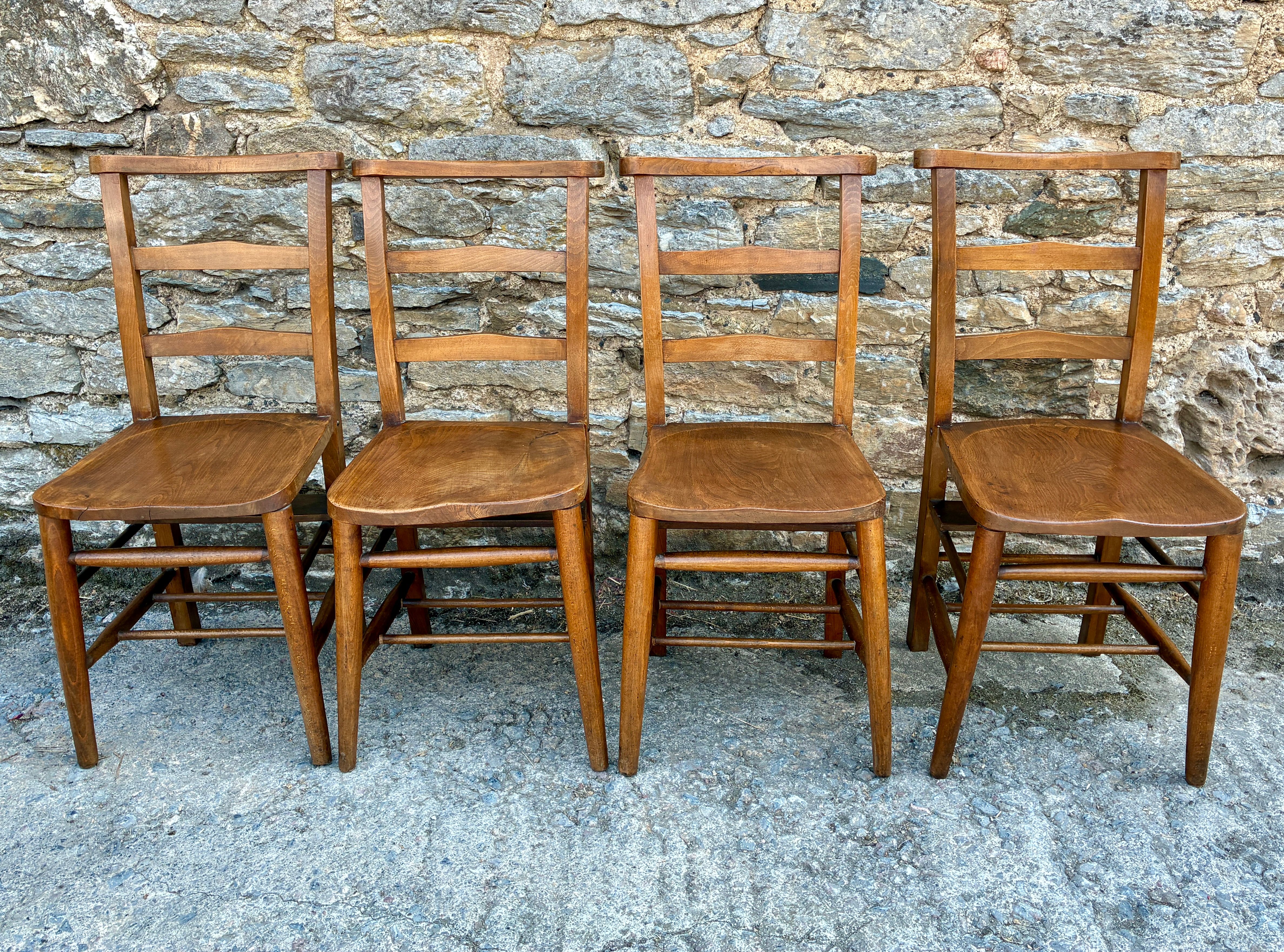 Set of 4 Antique Chapel Chairs