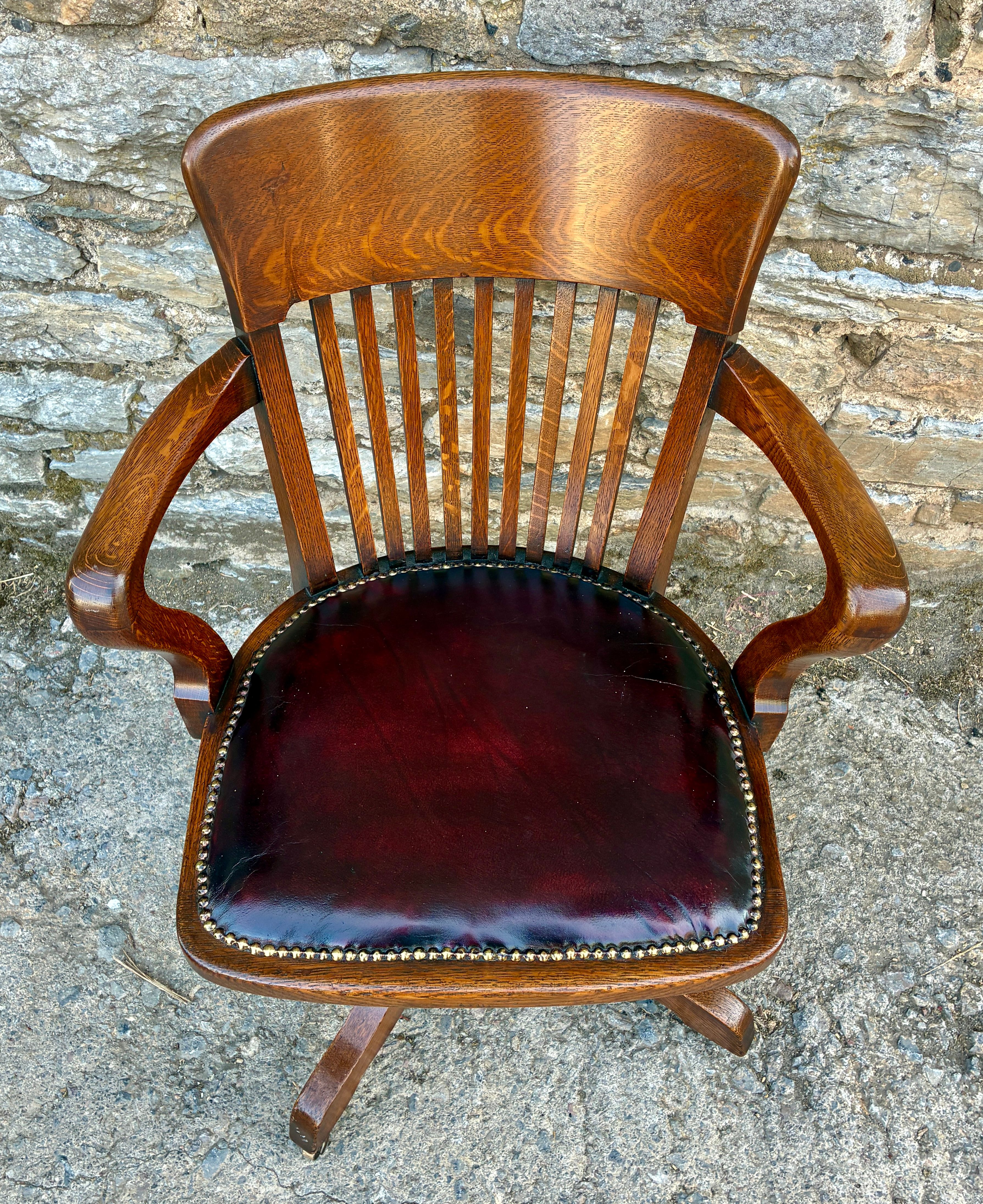 Antique Oak Swivel and Tilt Desk Chair