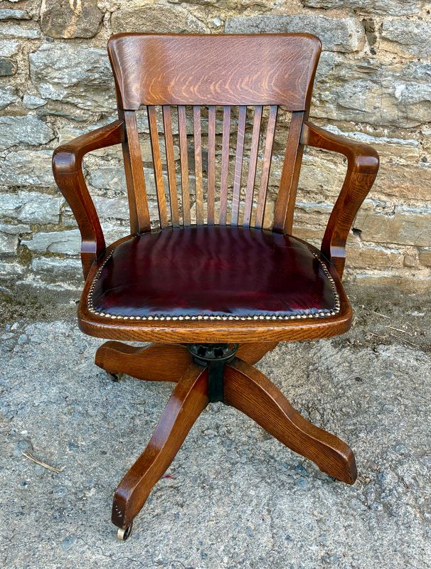 Antique Oak Swivel and Tilt Desk Chair