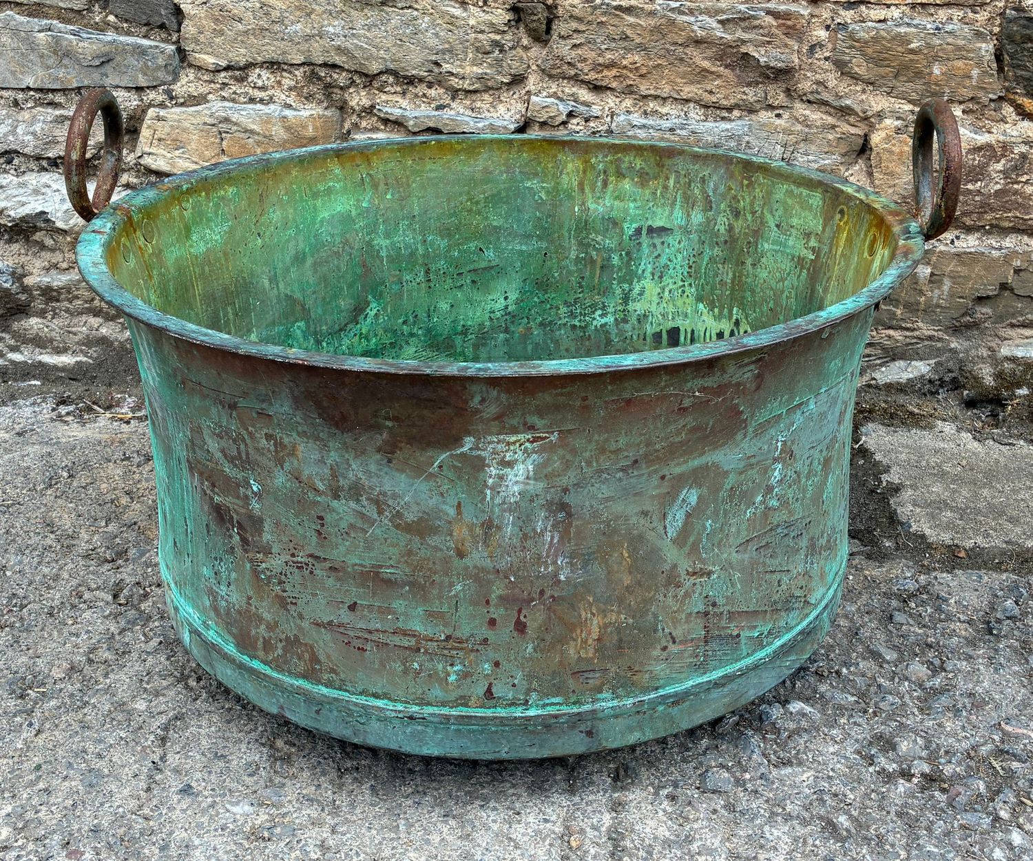 Large Antique Verdigris Copper Wash Tub Large Antique Verdigris Copper Wash Tub