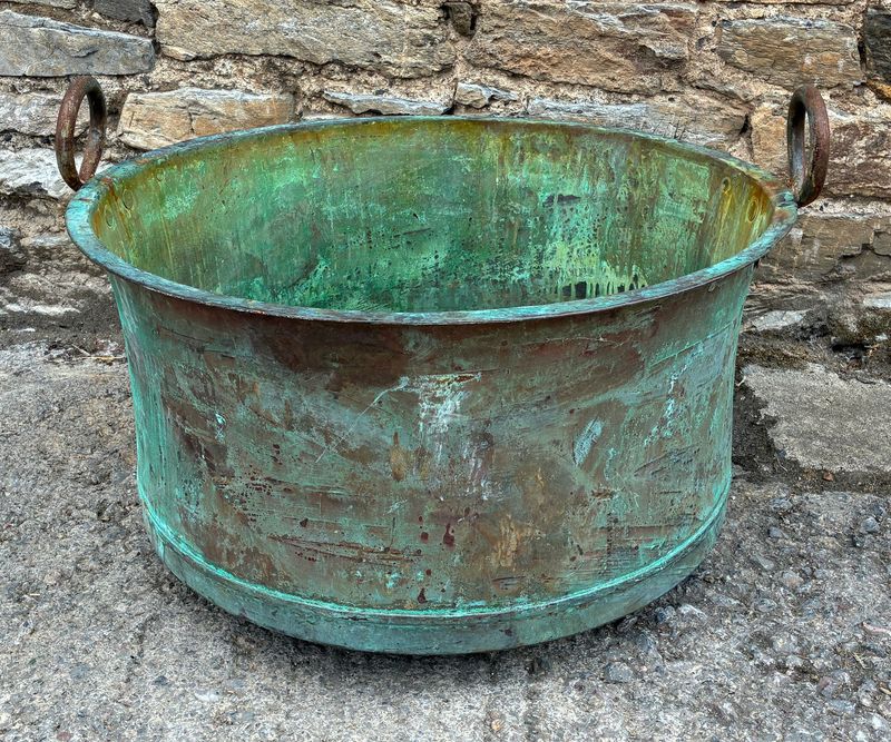 Large Antique Verdigris Copper Wash Tub