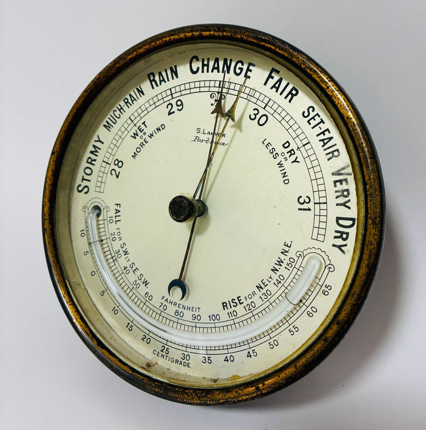 Antique Brass Wall Barometer / Thermometer Antique Brass Wall Barometer / Thermometer