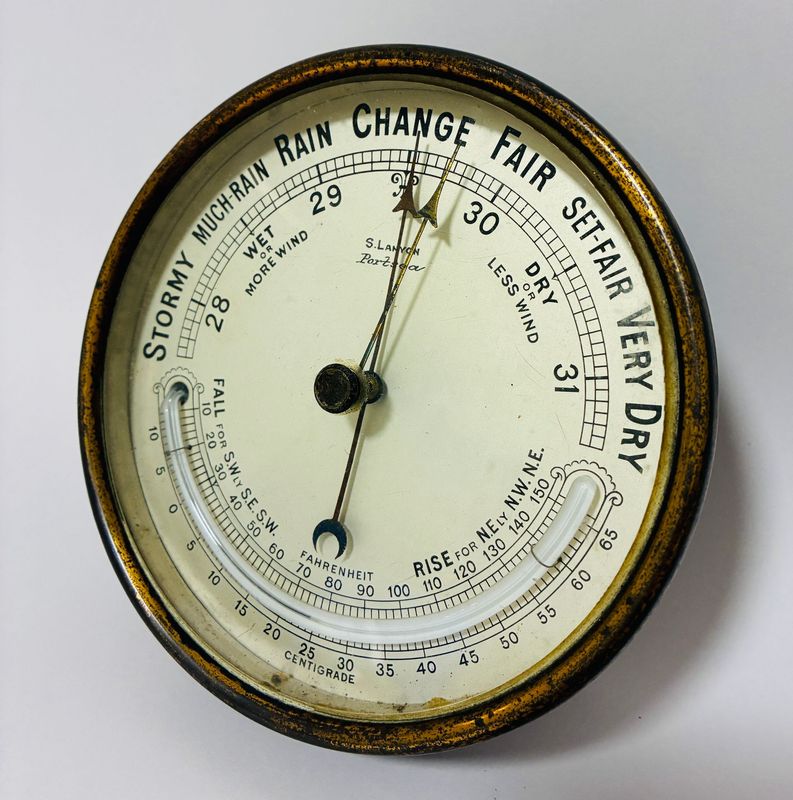 Antique Brass Wall Barometer / Thermometer