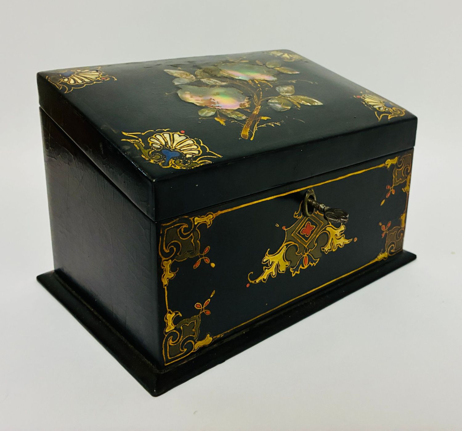 Victorian Papier Mache Lacquered Stationery Box Victorian Papier Mache Lacquered Stationery Box