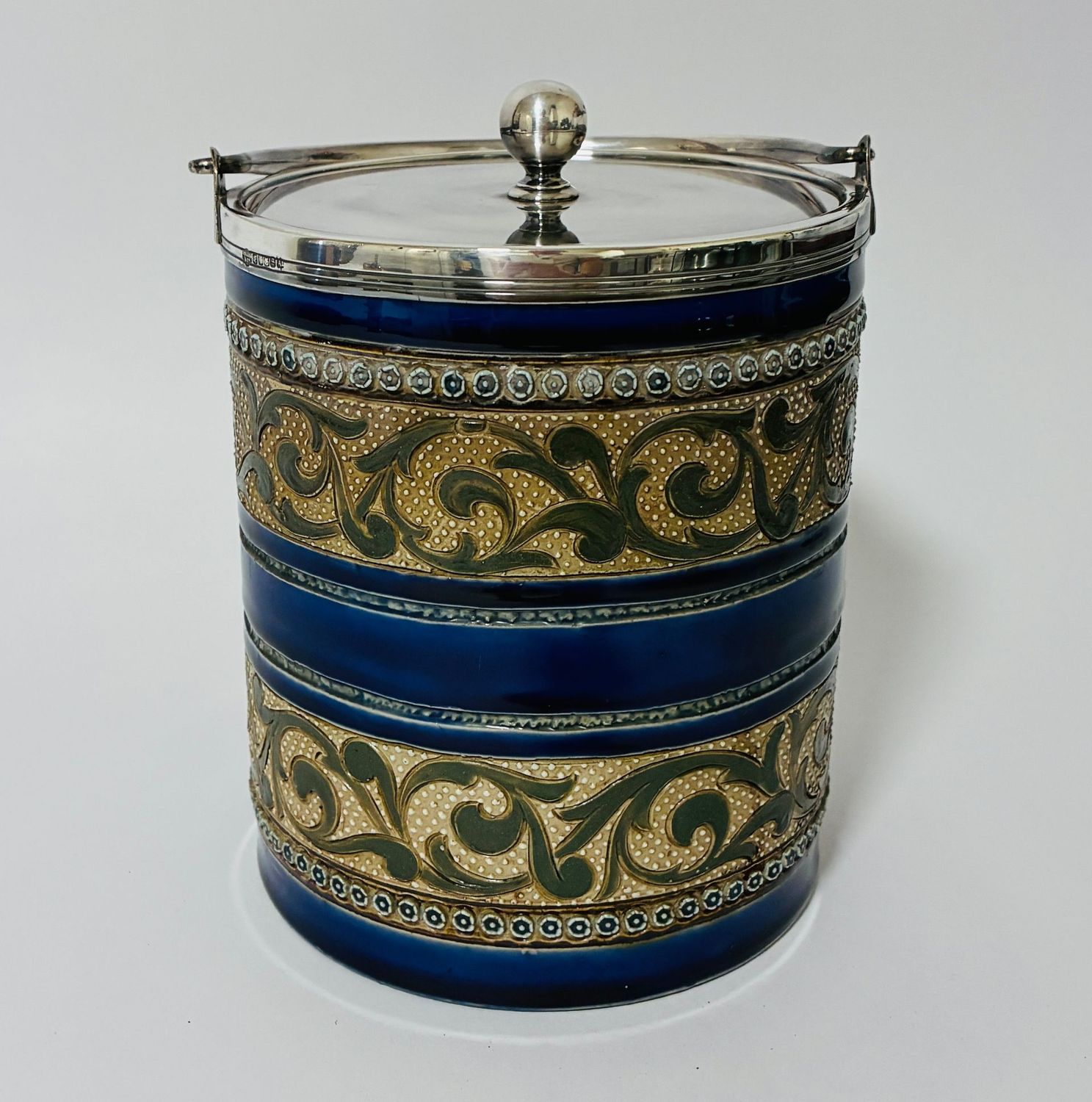 Victorian Doulton Lambeth Silver Plated Biscuit Barrel