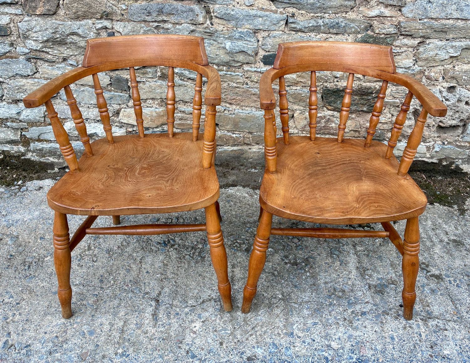 Pair of Antique Elm Captains Chairs Pair of Antique Elm Captains Chairs