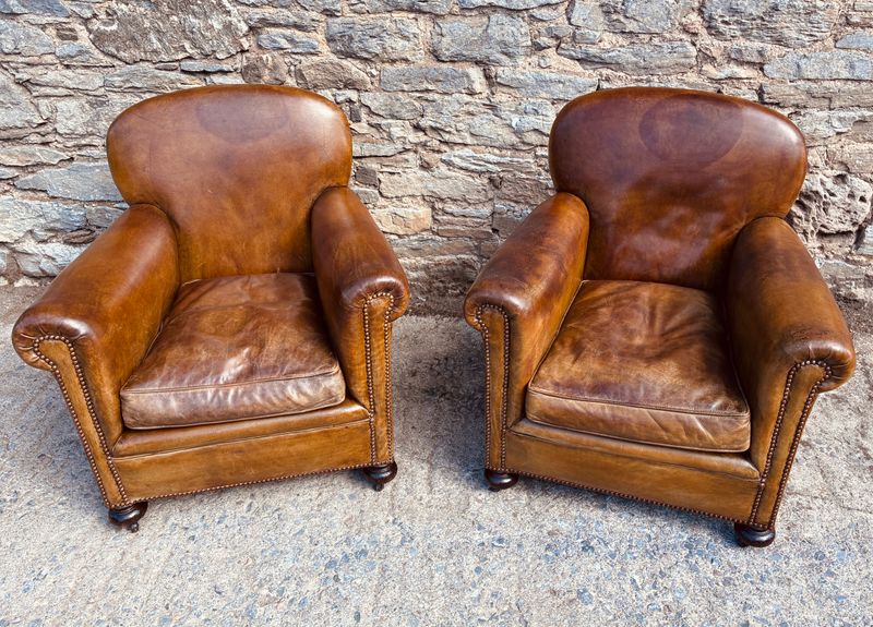 Pair of Antique Leather Club Chairs