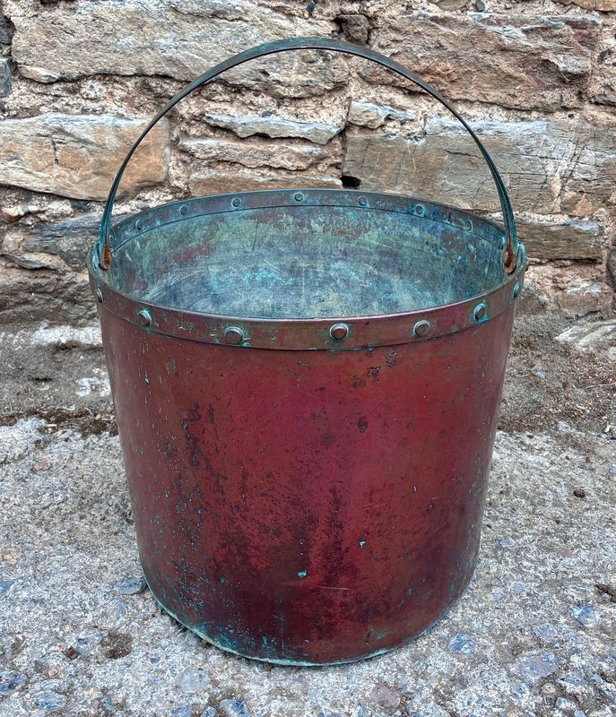 Antique Riveted Copper Bucket