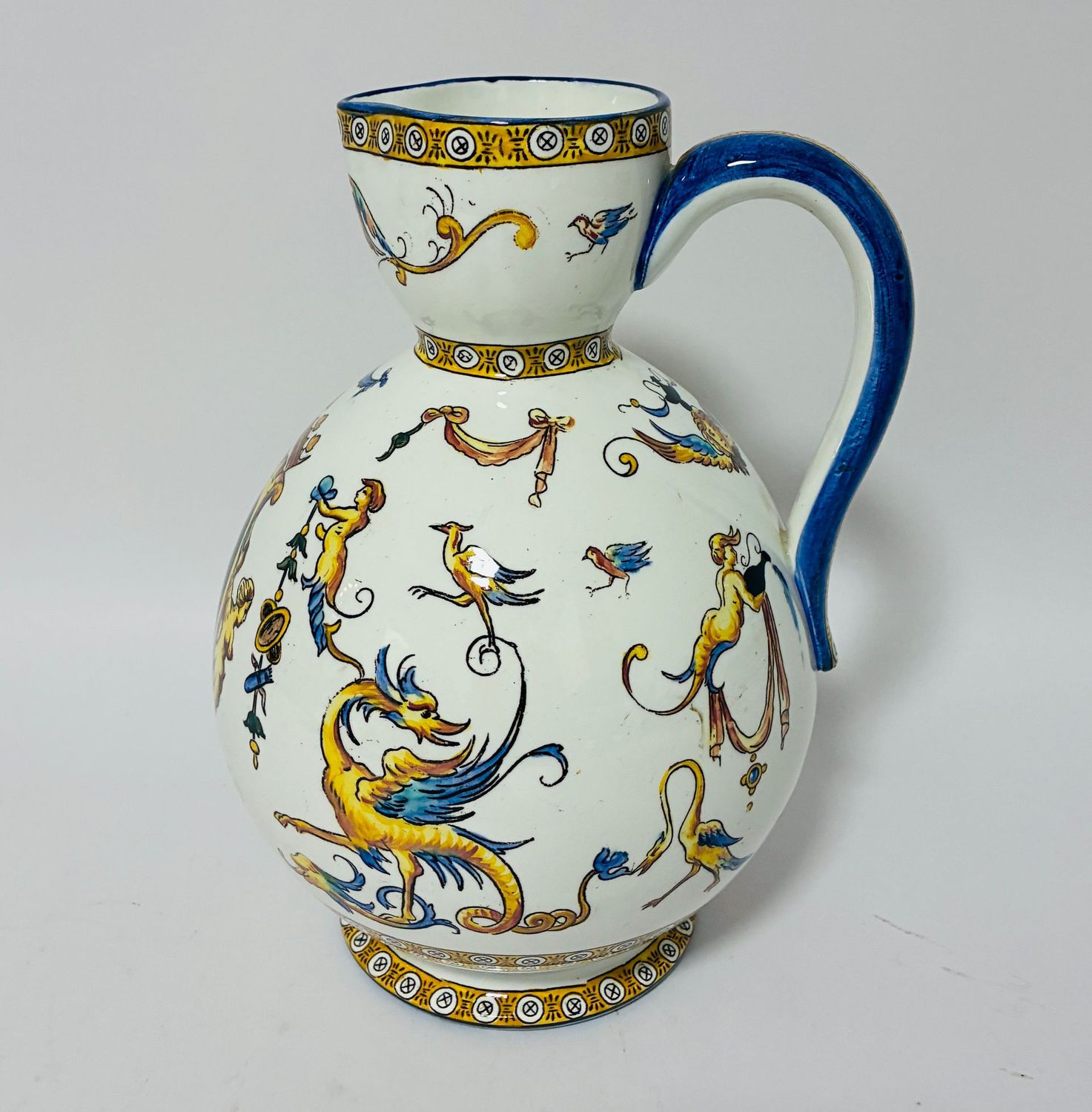 Antique Gien French Faience Ewer