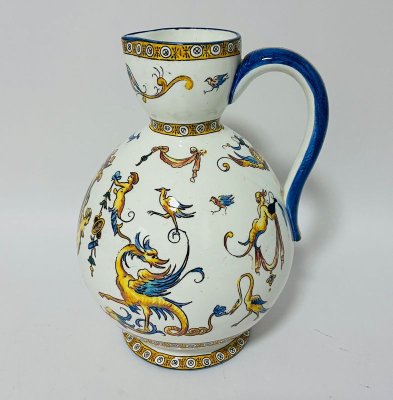 Antique Gien French Faience Ewer