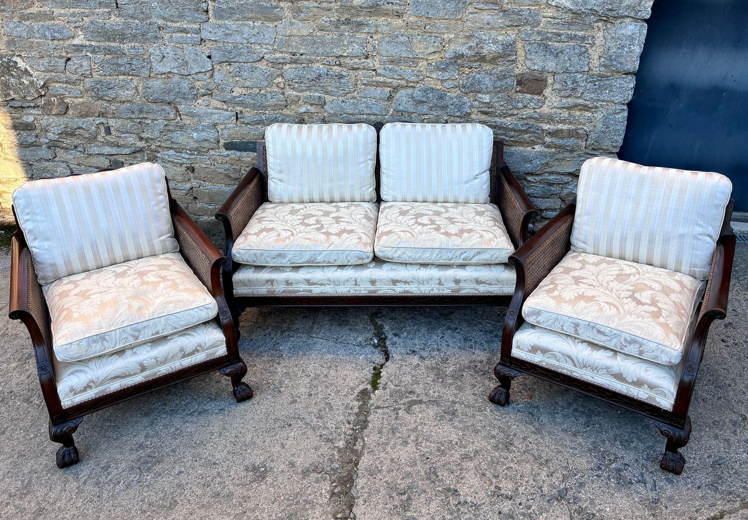 Antique Bergere Cane 3-Piece Suite