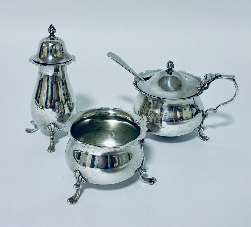 Antique 3-Piece Silver Cruet Set