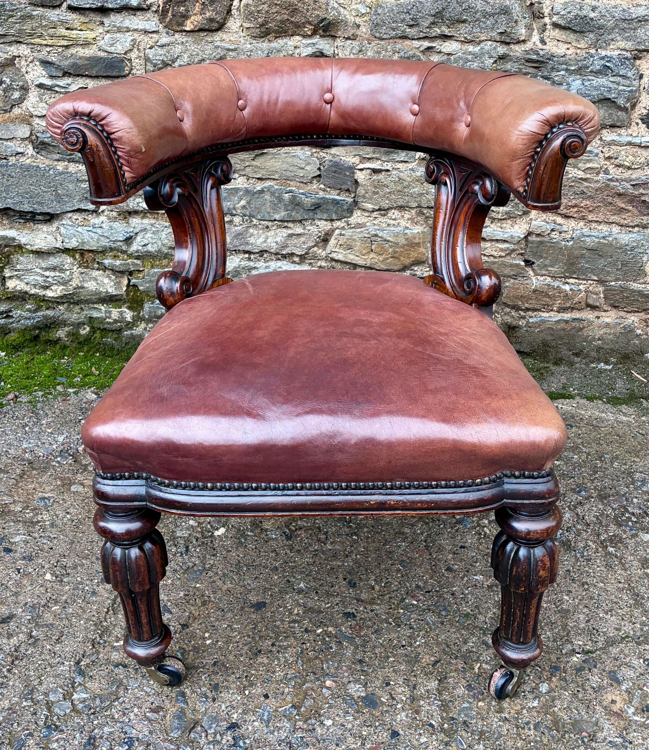 ​Victorian Mahogany Framed Leather Library Chair