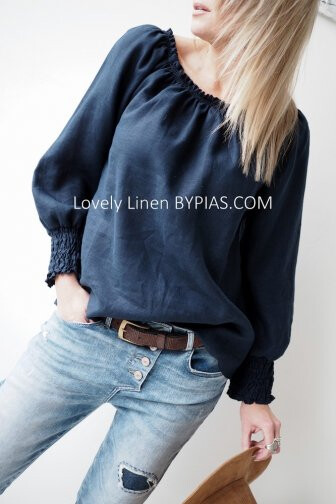 PINETA Leinenbluse, navy - L PINETA Leinenbluse, navy - L