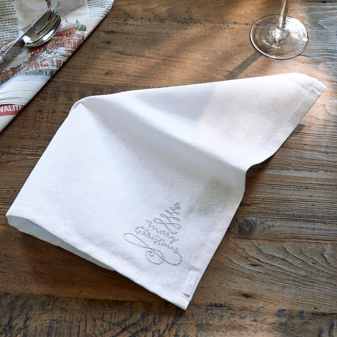 Merry Christmas Silver Tree Napkin