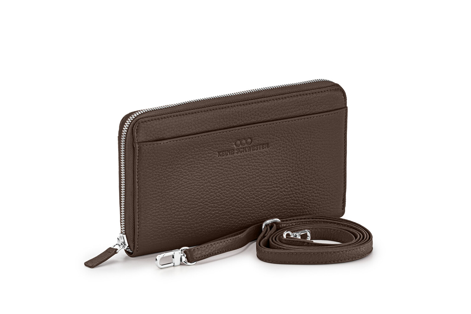 tragbar soft  genarbtes Leder dunkelbraun – silber