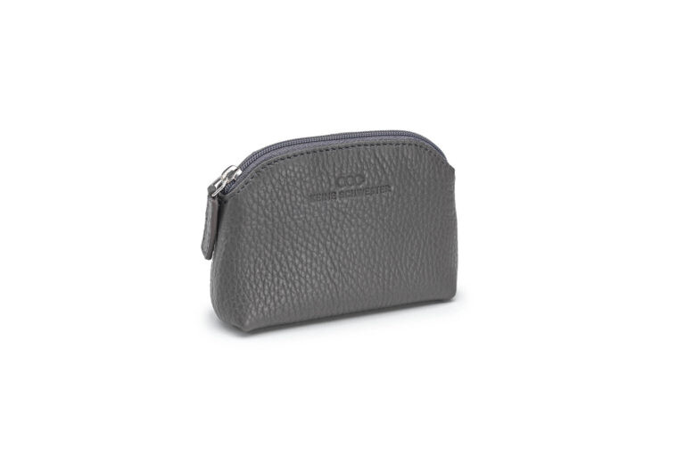 Schlüsseltasche genarbtes Leder dunkelgrau – silber Schlüsseltasche genarbtes Leder dunkelgrau – silber