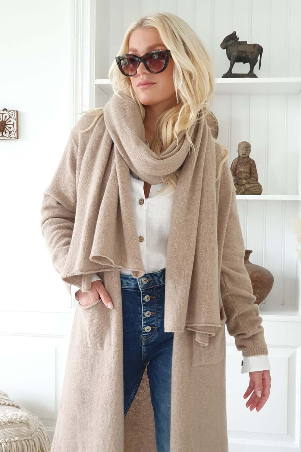 Cozy Kaschmir Strickschal, taupe