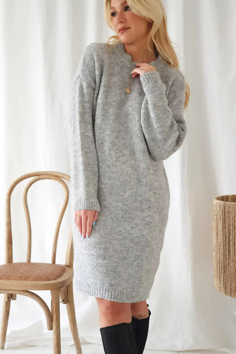 COLETTE ALPACA KNIT DRESS, grey