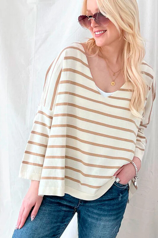 LOVELY DAY COTTON SHIRT, CARAMEL STRIPE LOVELY DAY COTTON SHIRT, CARAMEL STRIPE