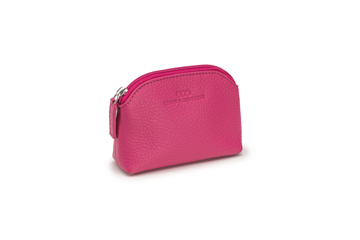 Schlüsseltasche genarbtes Leder pink – silber